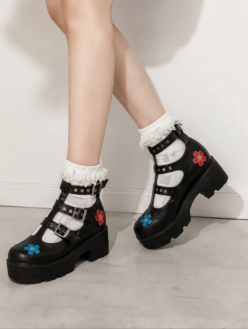 LA MODA Flower Platform Mary Janes Goth Punk Y2K Chunky Shoes Size 10